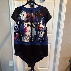 Swimsuits For All Black and Blue One Piece Swimwear with Vibrant Design. Size 28